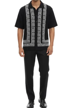 Men's Black Meander Pattern 2 Piece Walking Suit Set