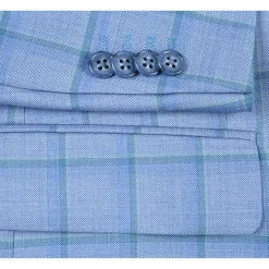 Men's Blue Classic Fit 100% Wool Plaid Blazer