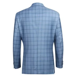 Men's Blue Classic Fit 100% Wool Plaid Blazer