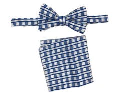 Men's Bow Tie and Hanky Accessory Set in Blue White
