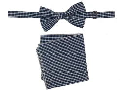 Men's Bow Tie and Hanky Accessory Set in Navy Plaid
