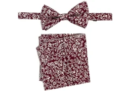 Men's Bow Tie and Hanky Accessory Set in Burgundy Floral