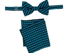 Men's Bow Tie and Hanky Accessory Set in Forest Green Plaid