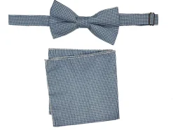 Men's Bow Tie and Hanky Accessory Set in Blue Houndstooth