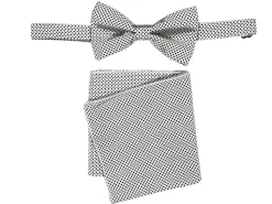 Men's Bow Tie and Hanky Accessory Set in Black White Dot