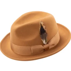 Men's Cappuccino Wool Felt Fedora Hat Snap Brim Crushable