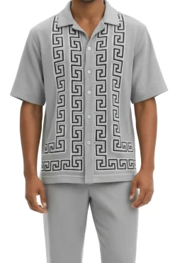 Men's Gray Meander Pattern 2 Piece Walking Suit Set