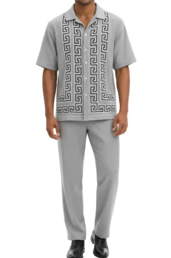 Men's Gray Meander Pattern 2 Piece Walking Suit Set