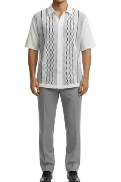 Men's Gray Vertical Textured 2 Piece Walking Suit Set