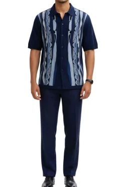 Men's Navy Geometric Pattern 2 Piece Walking Suit Set