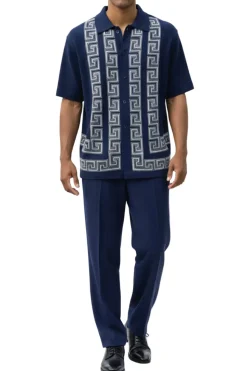 Men's Navy Meander Pattern 2 Piece Walking Suit Set