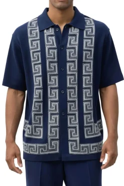 Men's Navy Meander Pattern 2 Piece Walking Suit Set