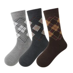 Men's 3 Pack Check Diamond Pattern Crew Socks - Charcoal/Gray/Brown