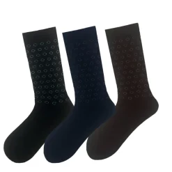 Men's 3 Pack Circle Print Crew Socks - Navy/Brown