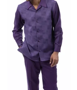Men’s 2 Piece Grape Check Jacquard Pattern Long Sleeve Walking Suit