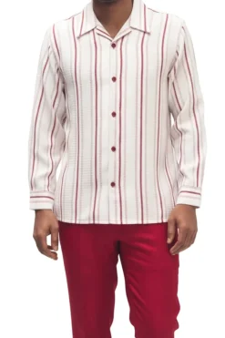 Men’s 2 Piece Red Vertical Stripe Pattern Long Sleeve Walking Suit