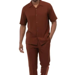 Men's 2-Piece Short Sleeve Summer Walking Suit Set - Maroon