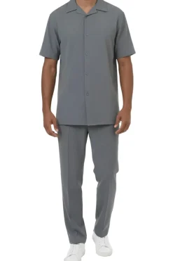 Men's 2-Piece Short Sleeve Summer Walking Suit Set - Gray