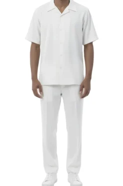 Men's 2-Piece Short Sleeve Summer Walking Suit Set - Off White