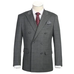 Men's 2 Piece Slim Fit Gray Check Double Breasted Suit