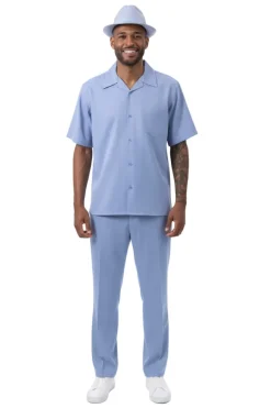 Men's 2 Piece Walking Suit Summer Short Sleeves in Carolina Blue