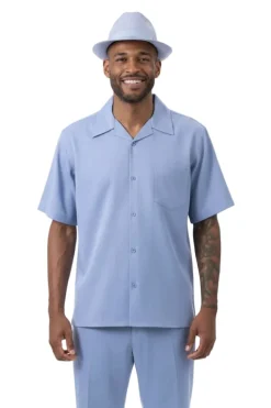 Men's 2 Piece Walking Suit Summer Short Sleeves in Carolina Blue