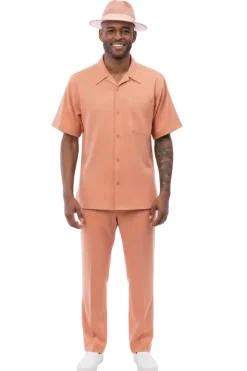 Men's 2 Piece Walking Suit Summer Short Sleeves in Peach