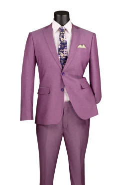 Men's Slim Fit 2 Piece Suit Single Breasted 2 Button Design Light Purple