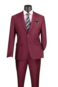 Men's Slim Fit 2 Piece Suit Single Breasted 2 Button Design Burgundy
