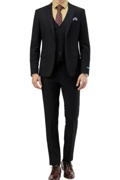 Men's Slim Fit Solid Black 3 Piece Suit