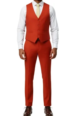 Men's Slim Fit Solid Brick 3 Piece Suit