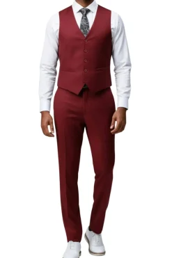 Men's Slim Fit Solid Burgundy 3 Piece Suit
