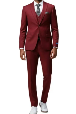 Men's Slim Fit Solid Burgundy 3 Piece Suit