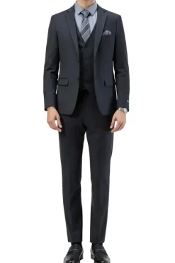 Men's Slim Fit Solid Charcoal 3 Piece Suit