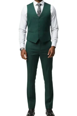 Men's Slim Fit Solid Green 3 Piece Suit