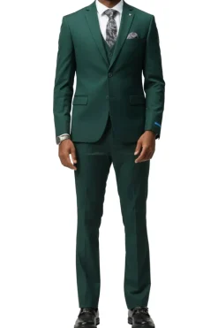 Men's Slim Fit Solid Green 3 Piece Suit