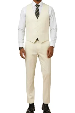 Men's Slim Fit Solid Ivory 3 Piece Suit