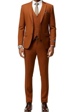 Men's Slim Fit Solid Light Brown 3 Piece Suit