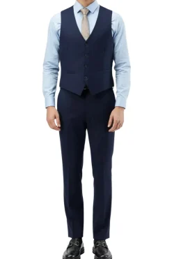 Men's Slim Fit Solid Navy 3 Piece Suit