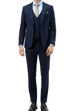 Men's Slim Fit Solid Navy 3 Piece Suit