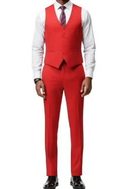 Men's Slim Fit Solid Red 3 Piece Suit