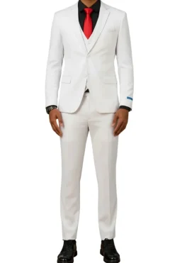 Men's Slim Fit Solid White 3 Piece Suit