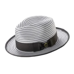 Men's Striped Braided Fedora With Solid Ribbon - Gray/White