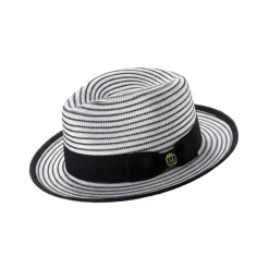 Men's Striped Braided Fedora With Solid Ribbon - Black/White