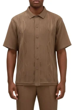 Men's Taupe Wavy Geometric Pattern 2 Piece Walking Suit Set