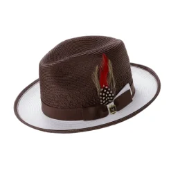 Men’s Two-Tone Braided Fedora Hat Brown/White