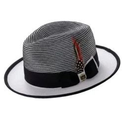 Men’s Two-Tone Braided Fedora Hat With Ribbon - Black/White