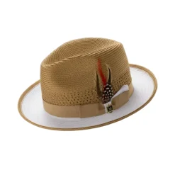 Men’s Two-Tone Braided Fedora Hat Mustard/White