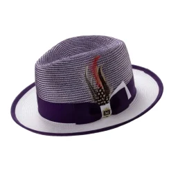 Men’s Two-Tone Braided Fedora Hat With Ribbon - Purple/White