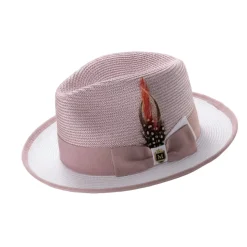 Men’s Two-Tone Braided Fedora Hat With Ribbon - Blush/White